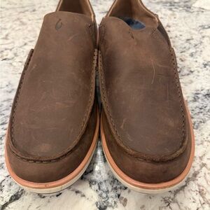 OluKai Men's Brown Leather Slip-On Loafers